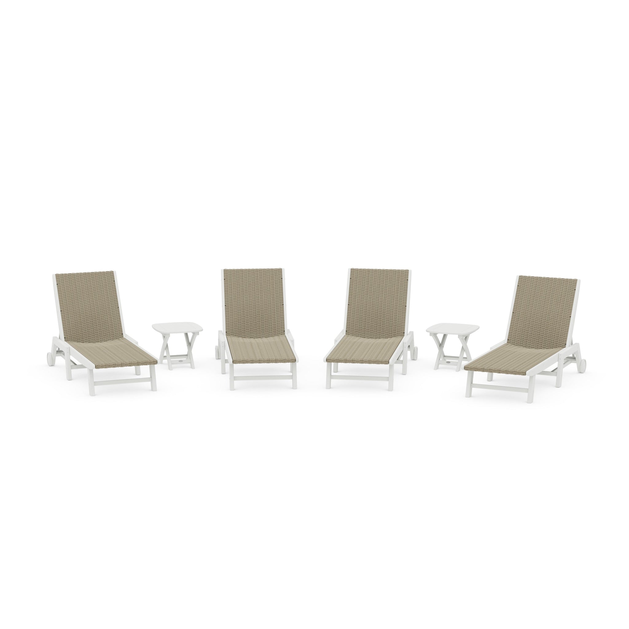 6- Piece Coastal Woven Chaise with Wheels Chaise Lounge Set