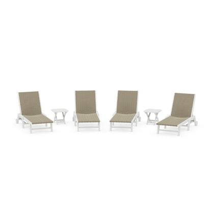 6- Piece Coastal Woven Chaise with Wheels Chaise Lounge Set