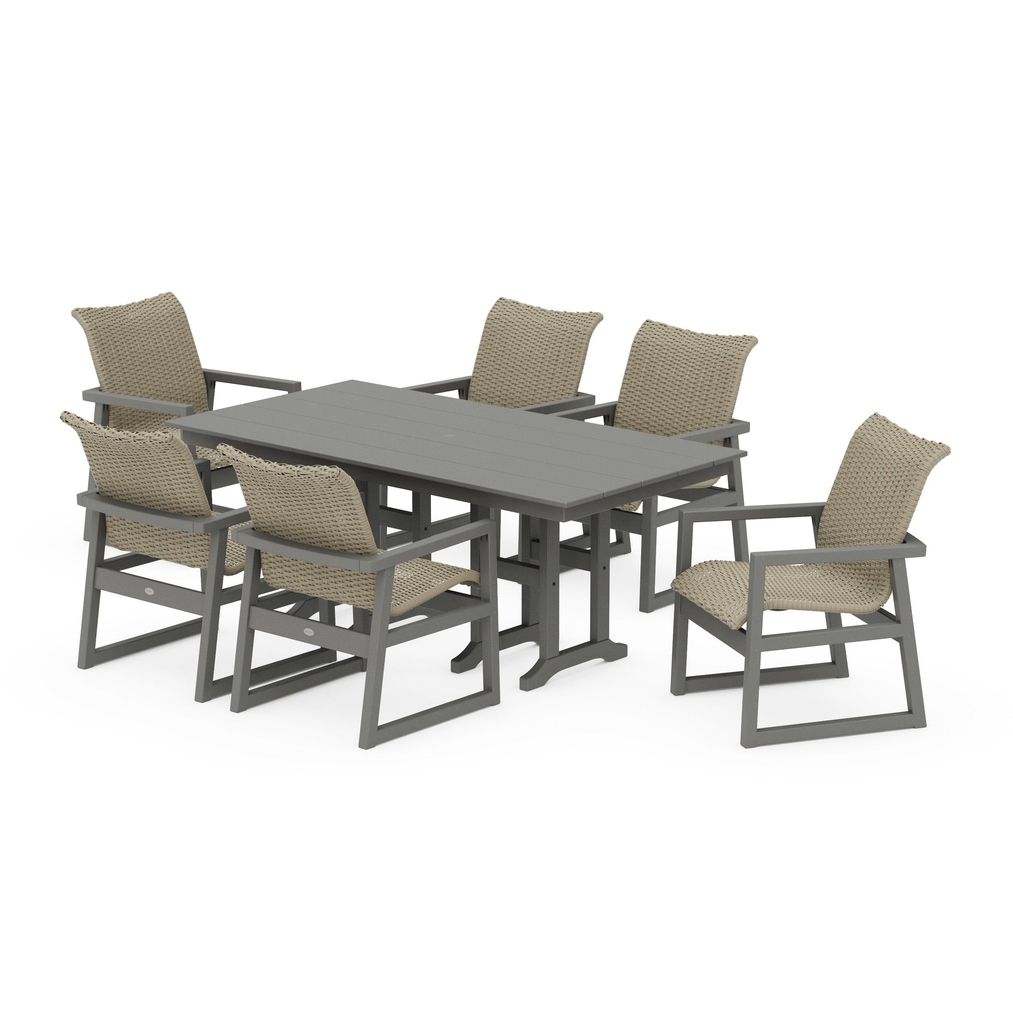 Woven Arm Chair 7-Piece Farmhouse Dining Set