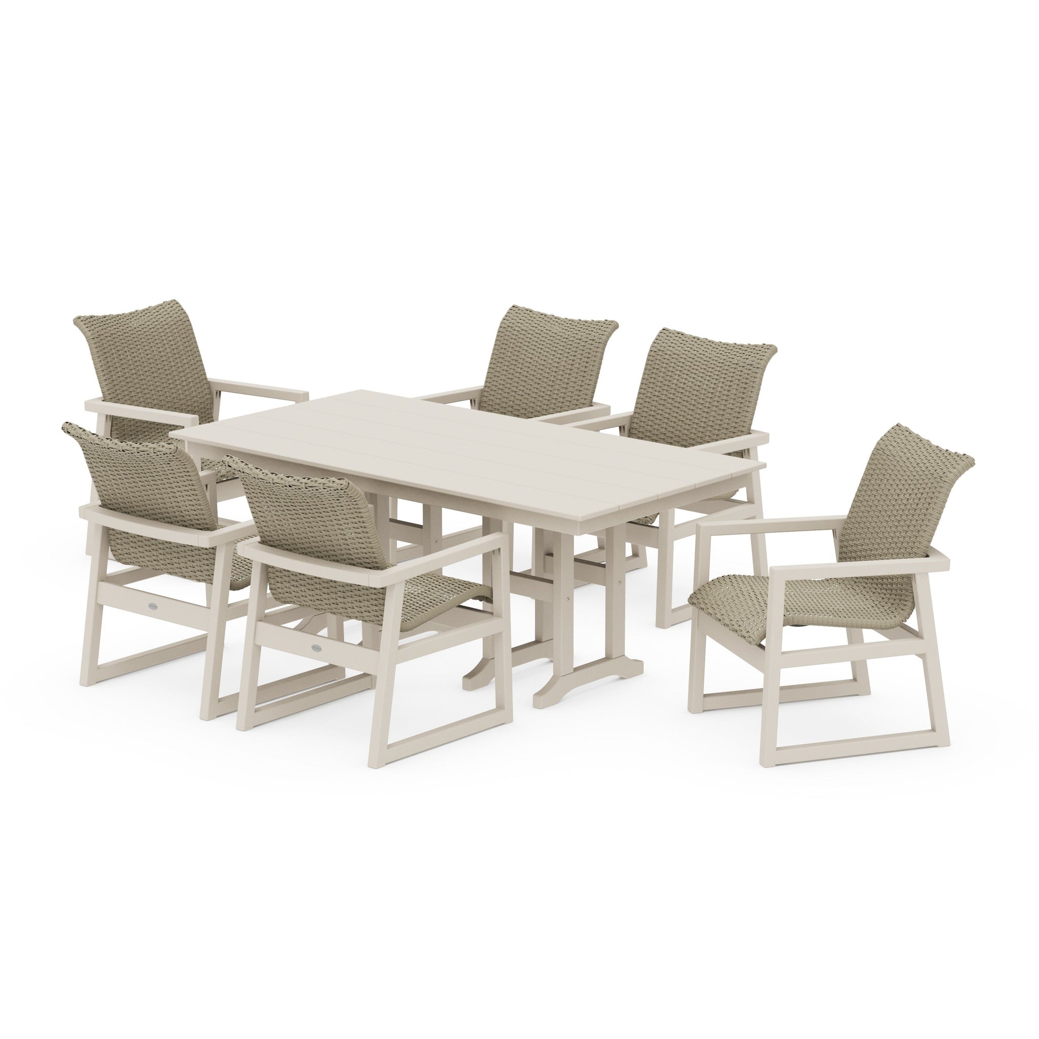 Woven Arm Chair 7-Piece Farmhouse Dining Set