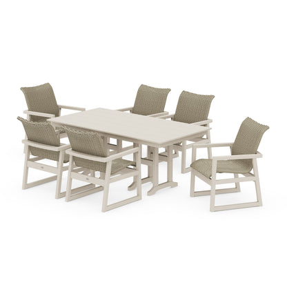 Woven Arm Chair 7-Piece Farmhouse Dining Set
