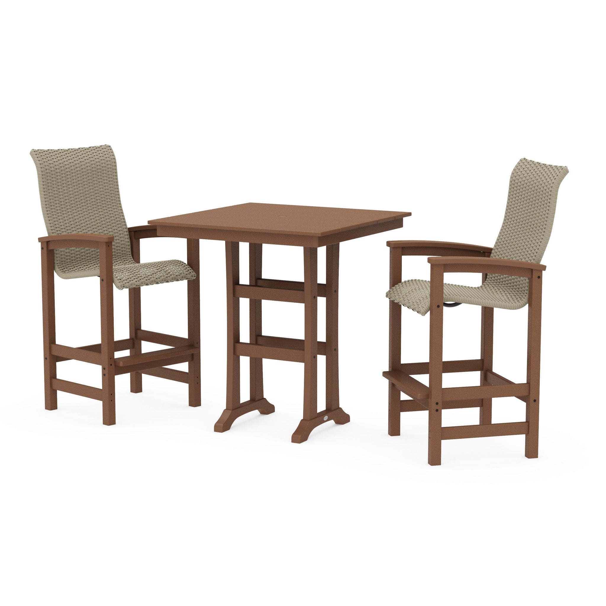 Coastal Woven High-Back 3-Piece Farmhouse Bar Set with Trestle Legs