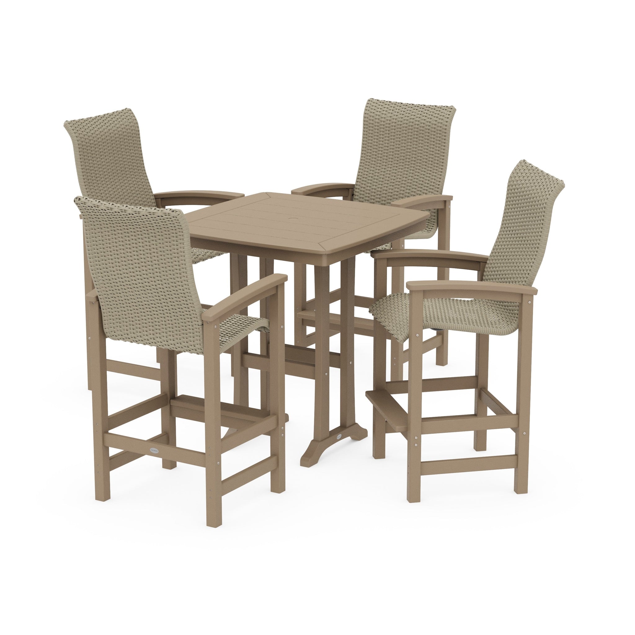 Coastal Woven High-Back 5-Piece Bar Set with Trestle Legs