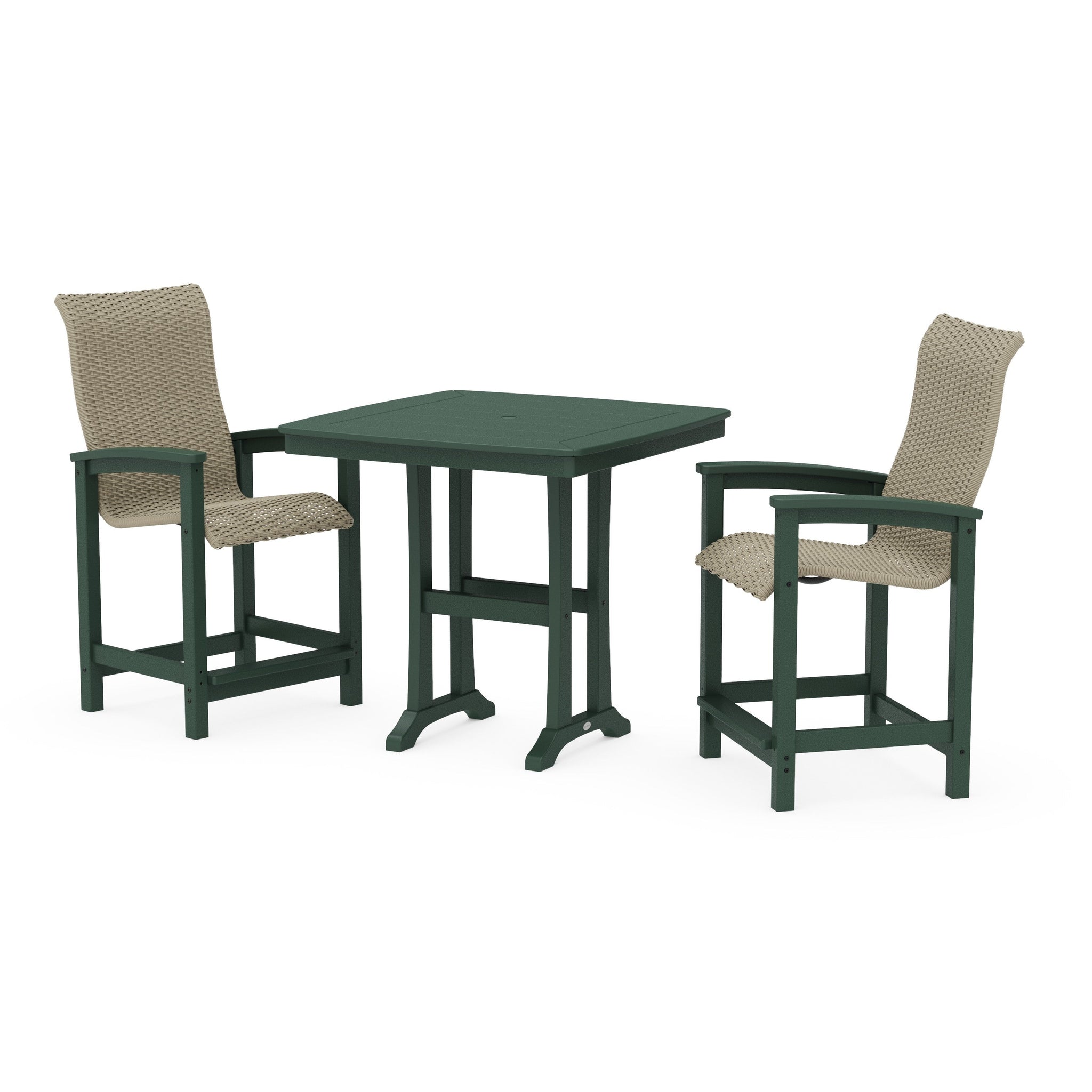 Coastal Woven High-Back 3-Piece Counter Set with Trestle Legs