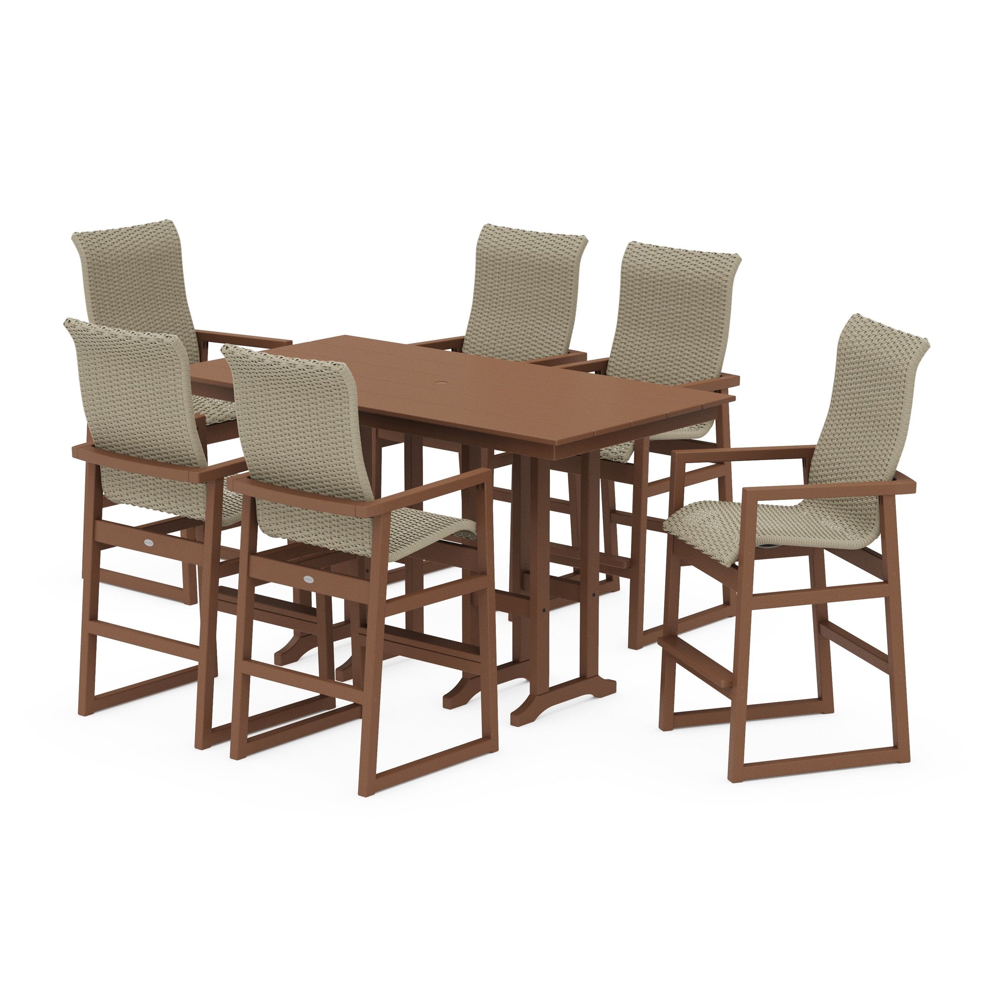 Woven Highback Arm Chair 7-Piece Farmhouse Bar Set