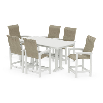 Coastal Woven High-Back Arm Chair 7-Piece Counter Set with Trestle Legs
