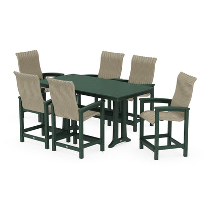Coastal Woven High-Back Arm Chair 7-Piece Counter Set with Trestle Legs