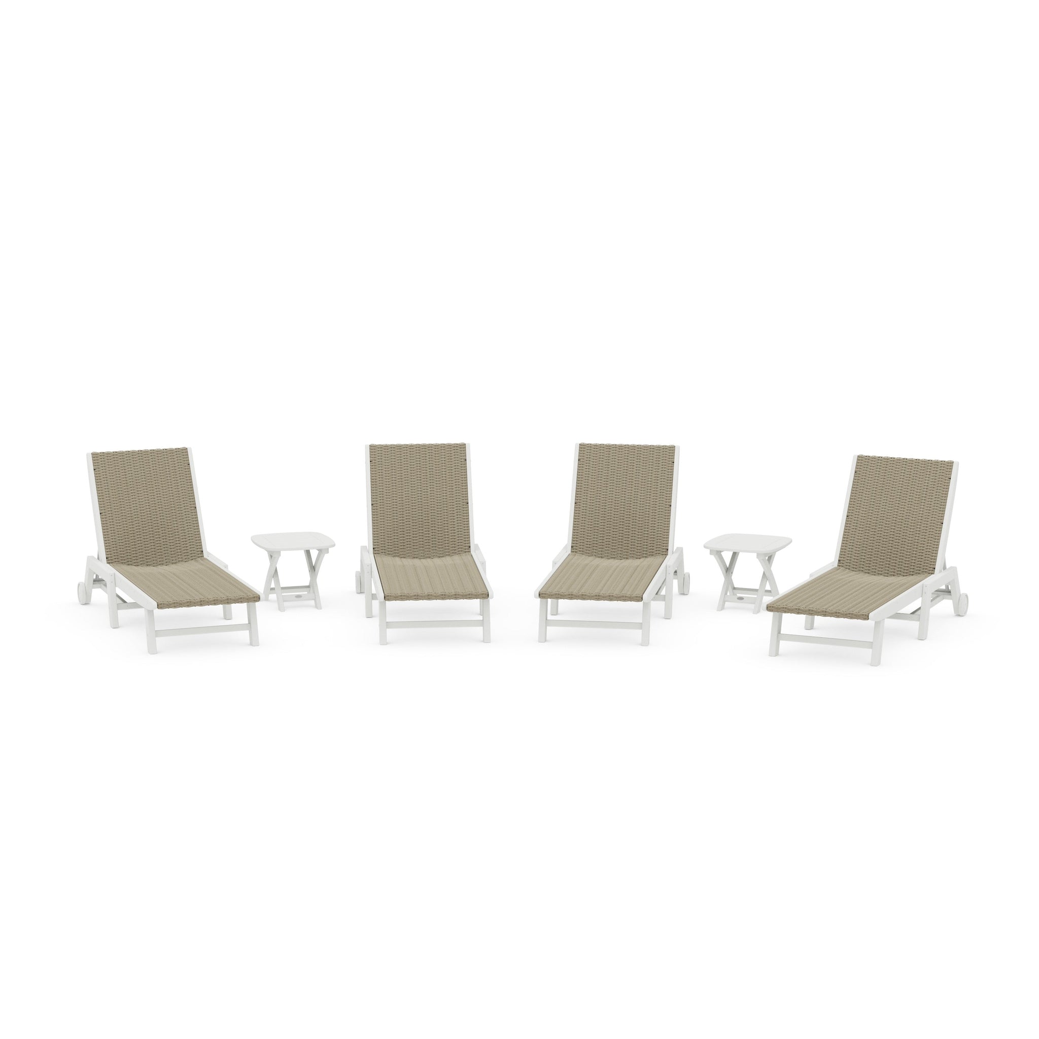 6- Piece Coastal Woven Chaise with Wheels Chaise Lounge Set
