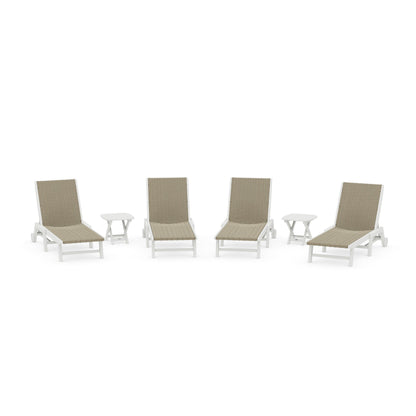 6- Piece Coastal Woven Chaise with Wheels Chaise Lounge Set