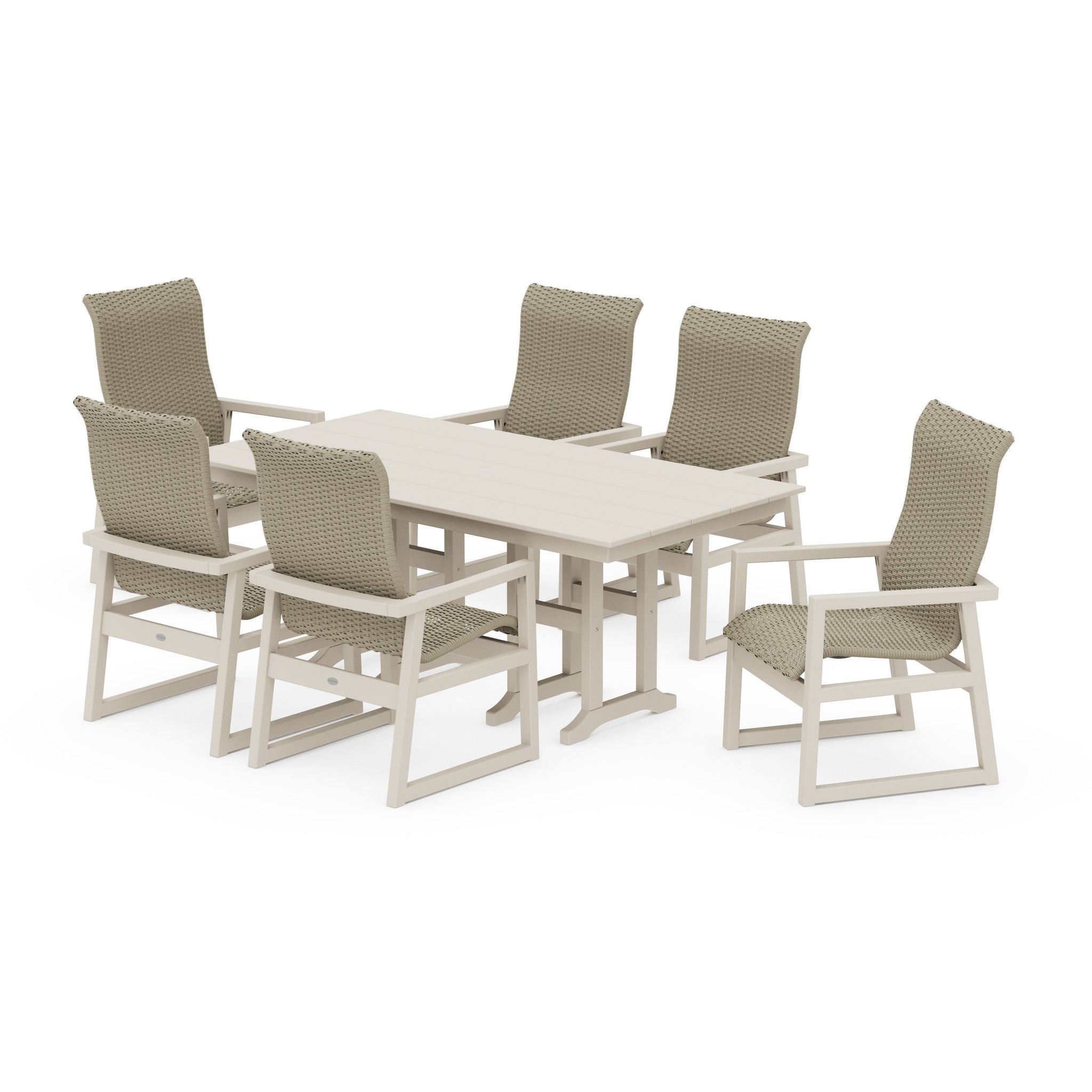 EDGE Woven Highback Arm Chair 7-Piece Farmhouse Dining Set
