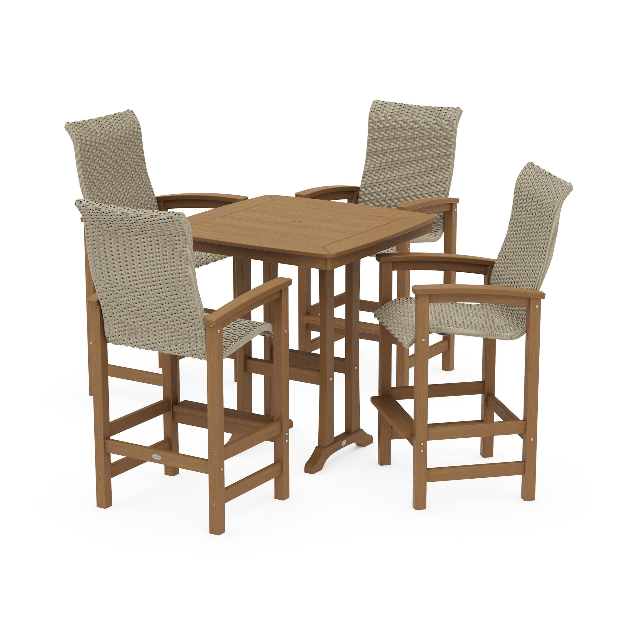 Coastal Woven High-Back 5-Piece Bar Set with Trestle Legs