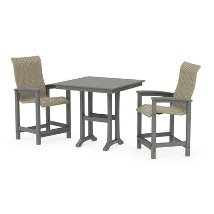 Coastal Woven High-Back 3-Piece Farmhouse Counter Set with Trestle Legs
