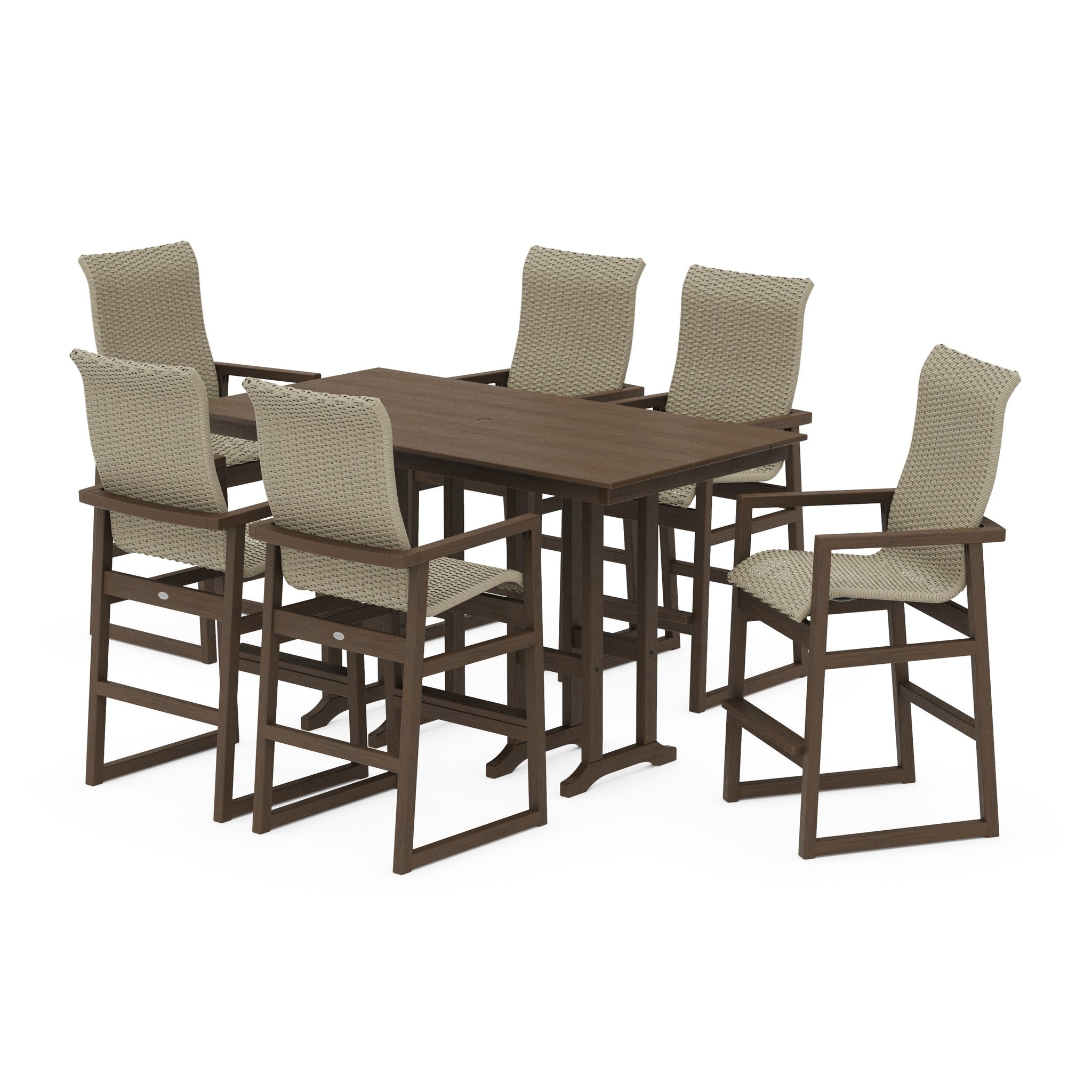 Woven Highback Arm Chair 7-Piece Farmhouse Bar Set