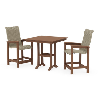 Coastal Woven High-Back 3-Piece Farmhouse Counter Set with Trestle Legs