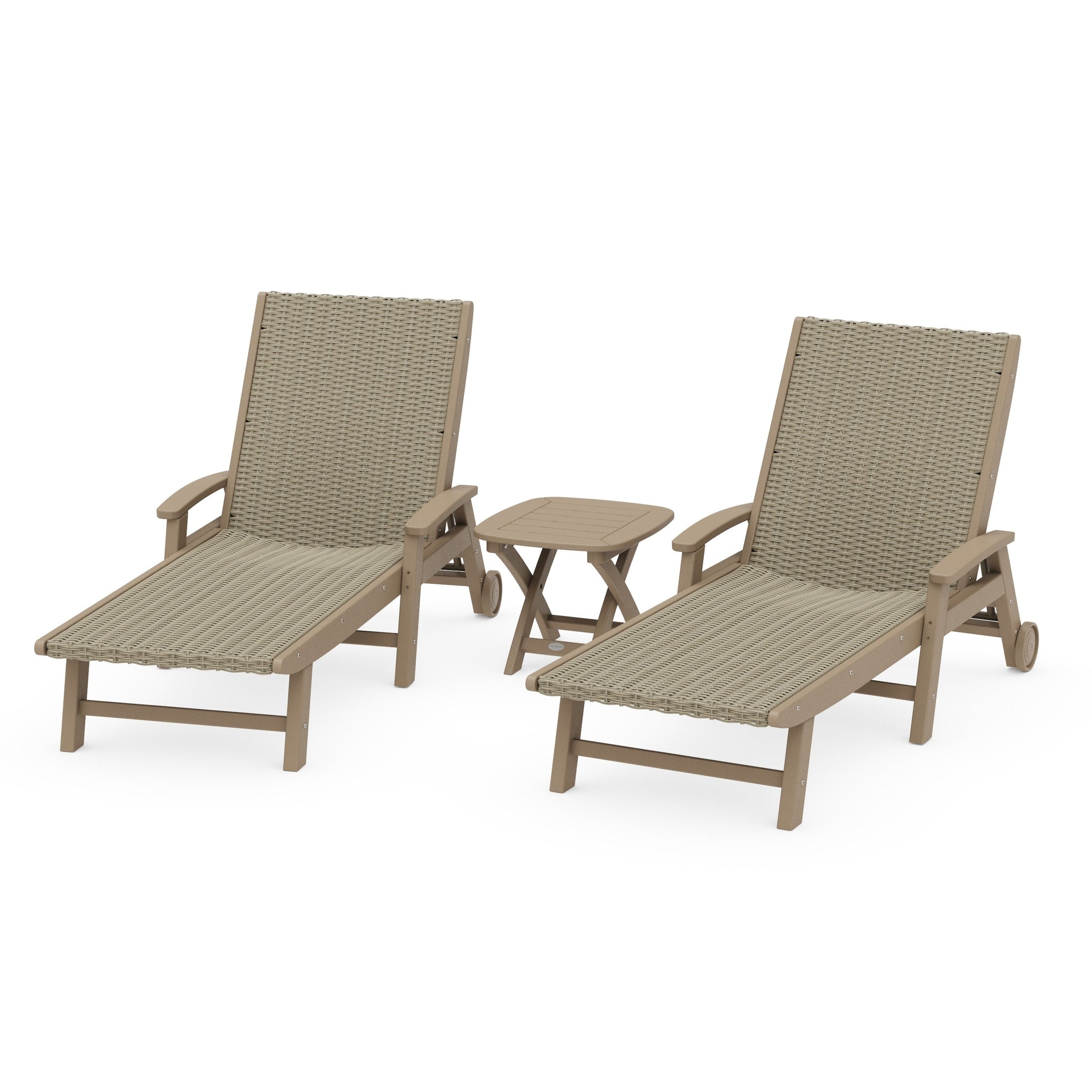 3-Piece Coastal Woven Chaise with Arms and Wheels Chaise Lounge Set