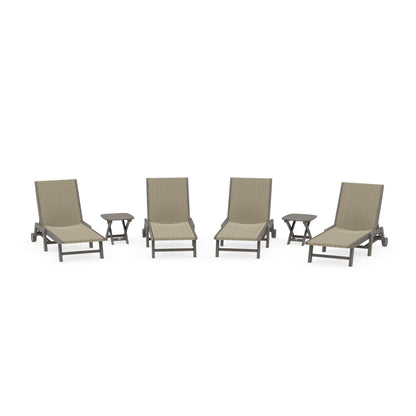 6- Piece Coastal Woven Chaise with Wheels Chaise Lounge Set