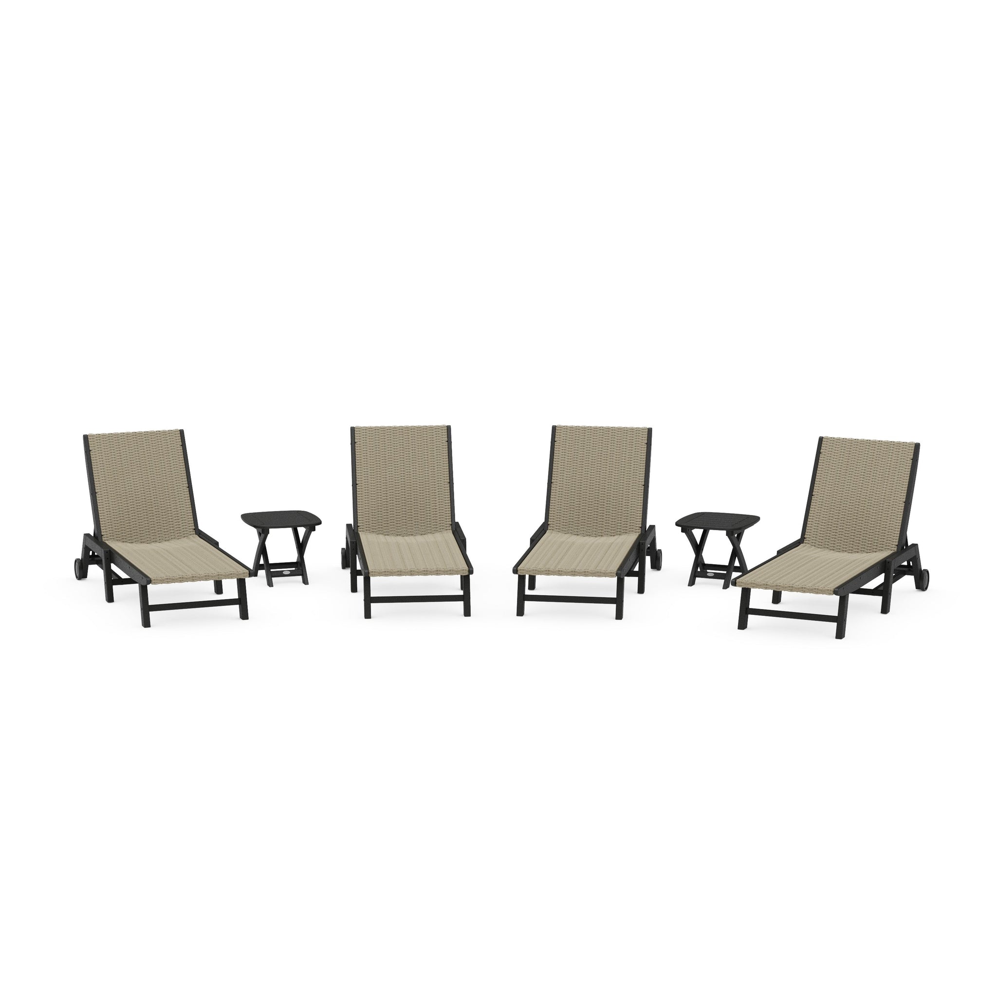 6- Piece Coastal Woven Chaise with Wheels Chaise Lounge Set