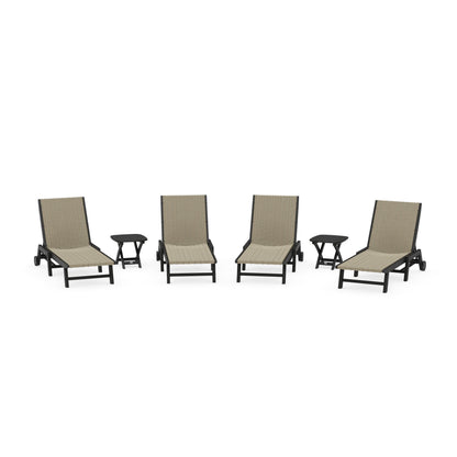 6- Piece Coastal Woven Chaise with Wheels Chaise Lounge Set
