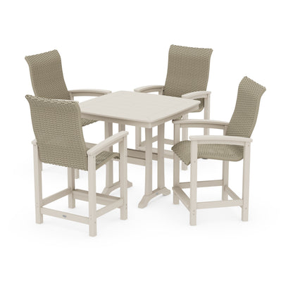 Coastal Woven High-Back 5-Piece Counter Set with Trestle Legs