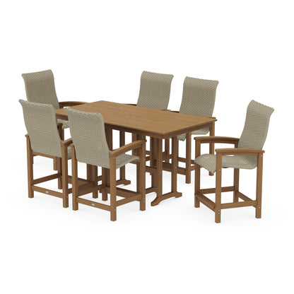 Coastal Woven High-Back Arm Chair 7-Piece Farmhouse Counter Set