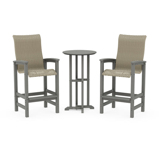 Coastal Woven High-Back 3-Piece Farmhouse Bar Set