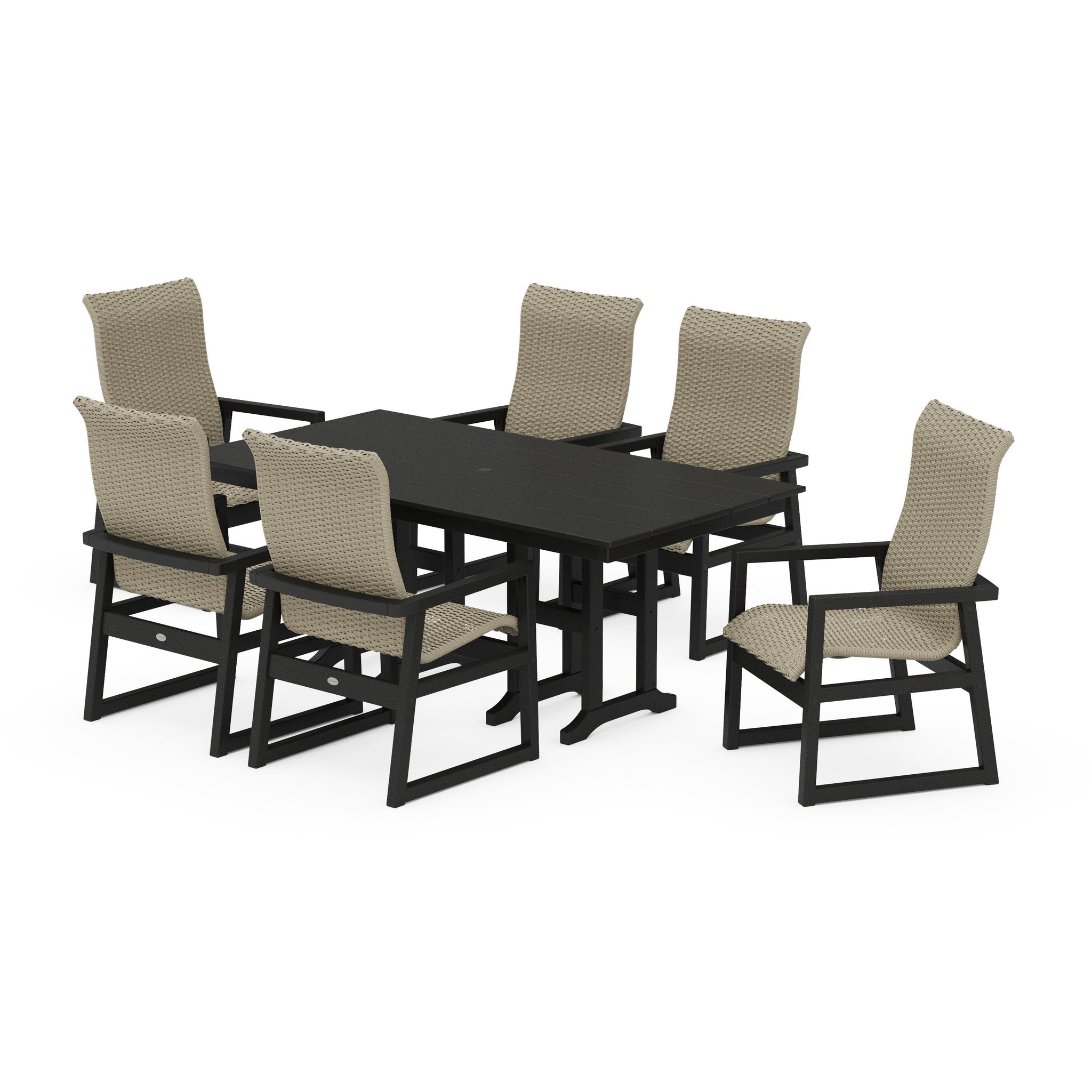 EDGE Woven Highback Arm Chair 7-Piece Farmhouse Dining Set