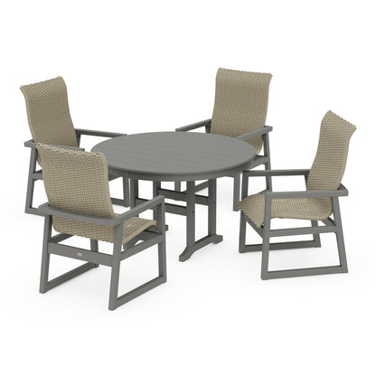 Woven Highback 5-Piece Round Farmhouse Dining Set