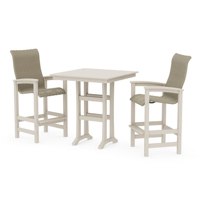 Coastal Woven High-Back 3-Piece Farmhouse Bar Set with Trestle Legs