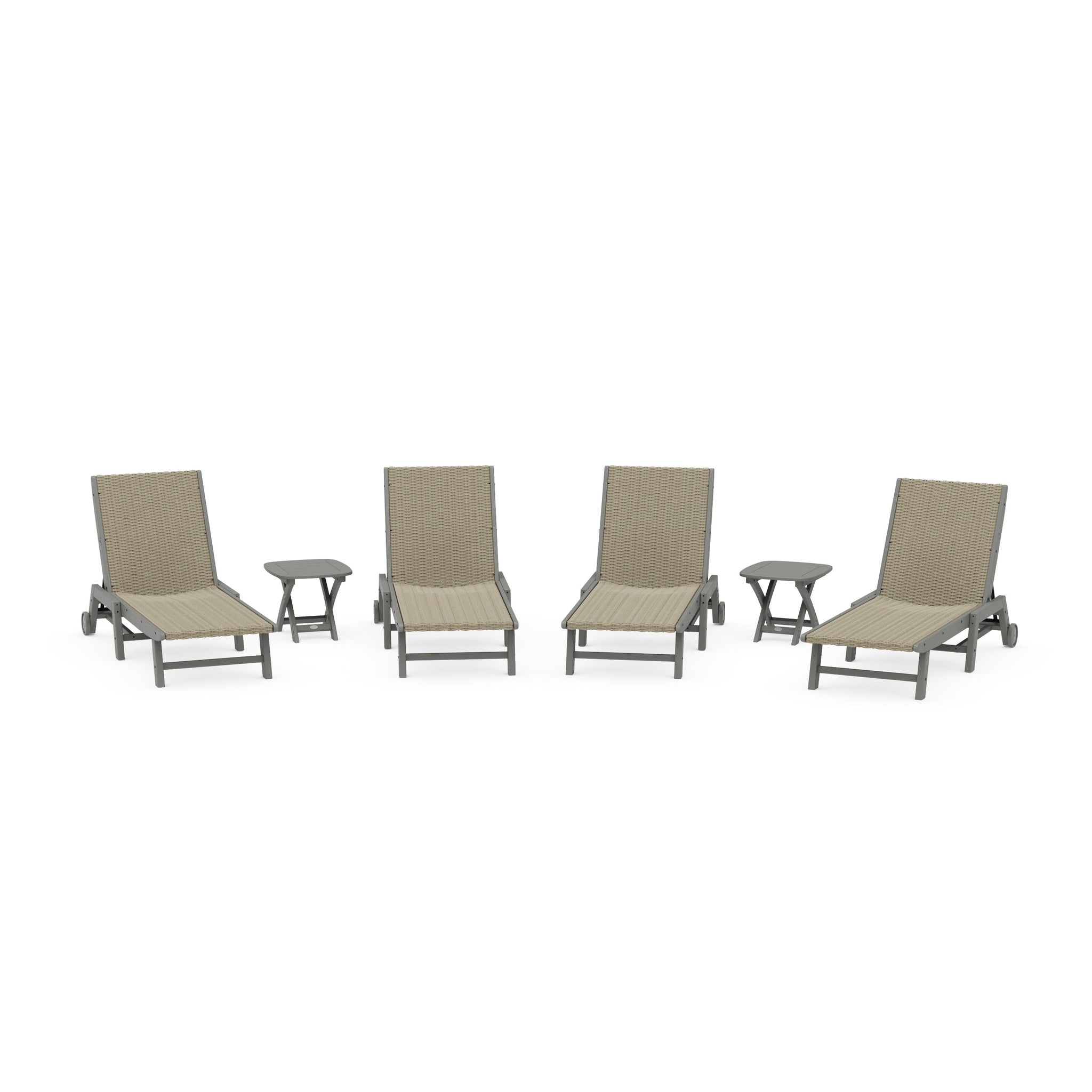 6- Piece Coastal Woven Chaise with Wheels Chaise Lounge Set