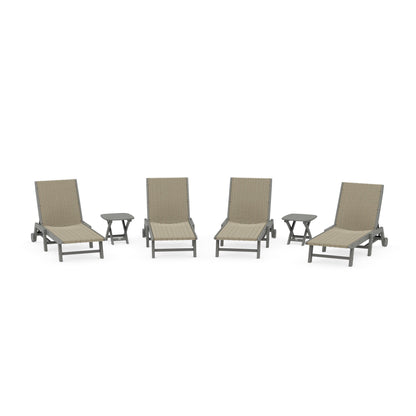 6- Piece Coastal Woven Chaise with Wheels Chaise Lounge Set