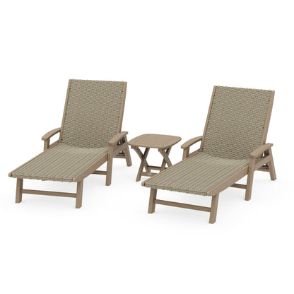 3 - Piece Coastal Woven Chaise with Arms Chaise Lounge Set