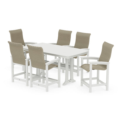 Coastal Woven High-Back Arm Chair 7-Piece Counter Set with Trestle Legs