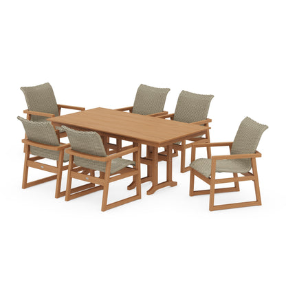 Woven Arm Chair 7-Piece Farmhouse Dining Set