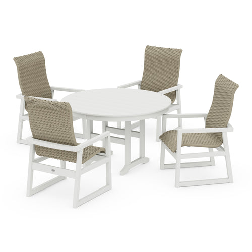Woven Highback 5-Piece Round Farmhouse Dining Set