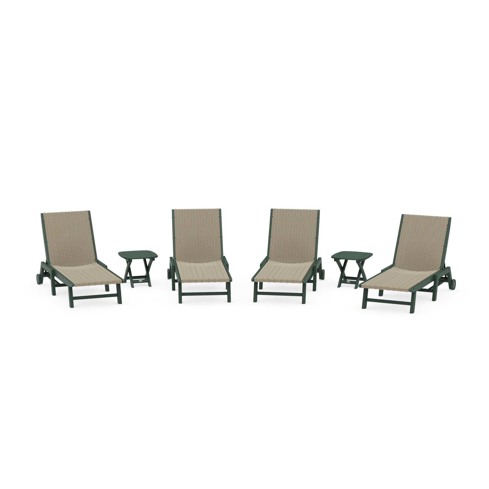 6- Piece Coastal Woven Chaise with Wheels Chaise Lounge Set