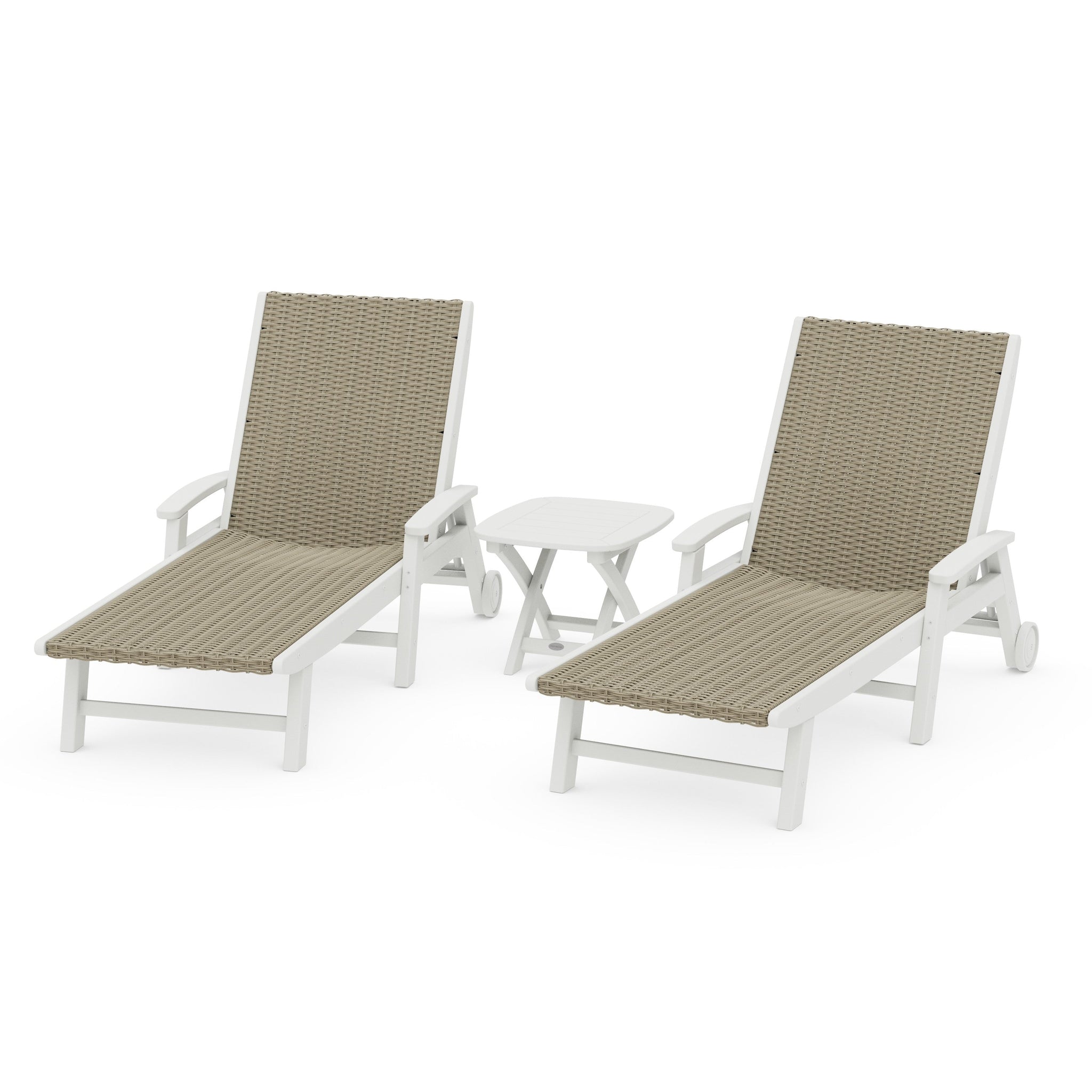 3-Piece Coastal Woven Chaise with Arms and Wheels Chaise Lounge Set