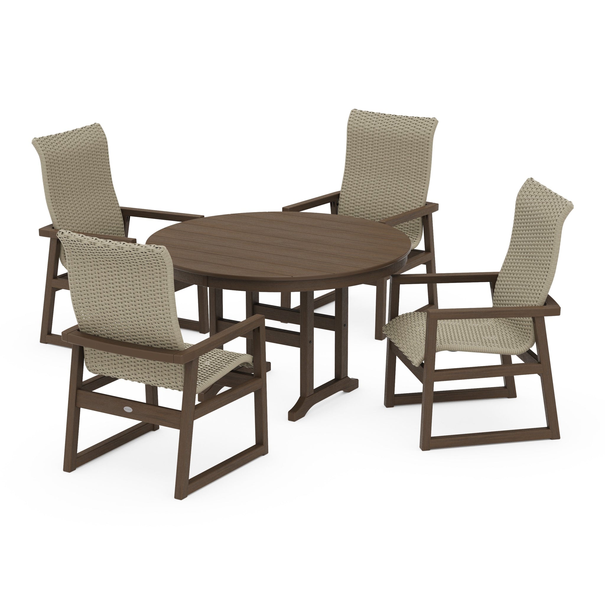 Woven Highback 5-Piece Round Farmhouse Dining Set