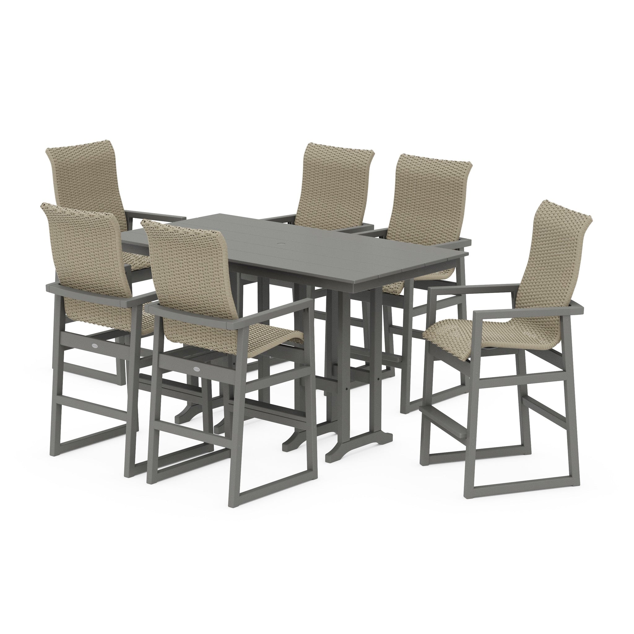 Woven Highback Arm Chair 7-Piece Farmhouse Bar Set