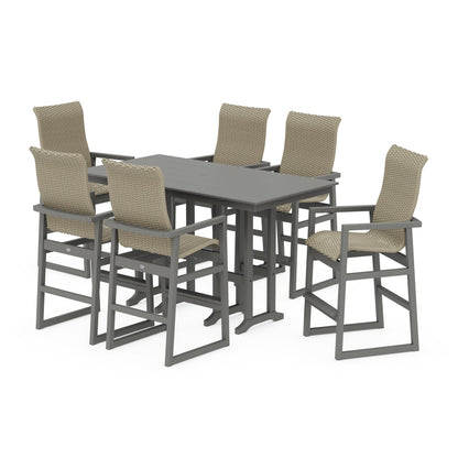 Woven Highback Arm Chair 7-Piece Farmhouse Bar Set