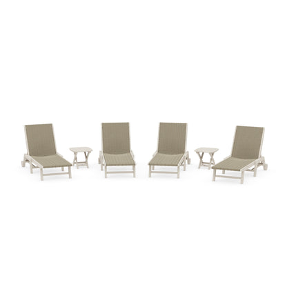 6- Piece Coastal Woven Chaise with Wheels Chaise Lounge Set