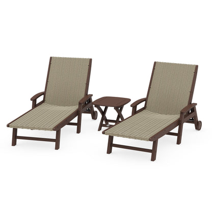 3-Piece Coastal Woven Chaise with Arms and Wheels Chaise Lounge Set