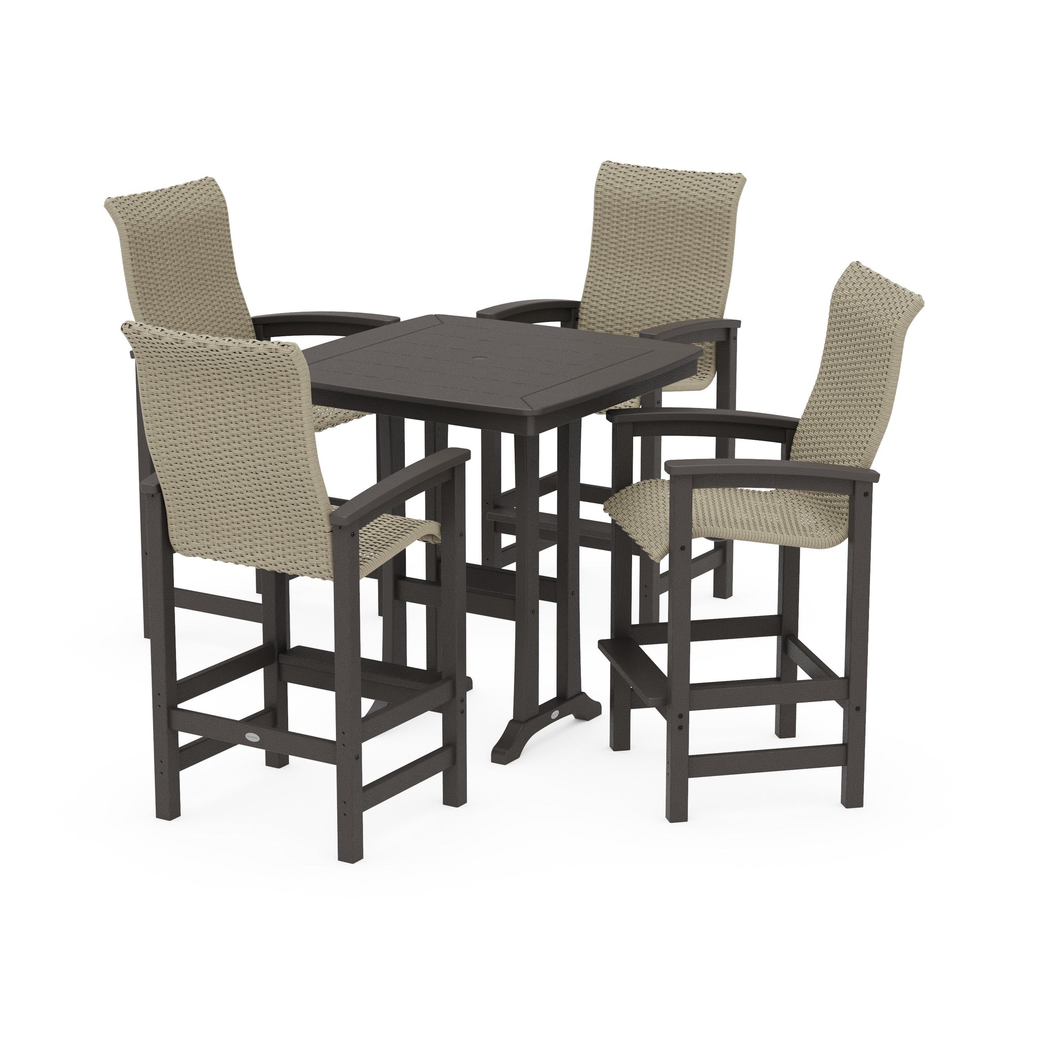 Coastal Woven High-Back 5-Piece Bar Set with Trestle Legs