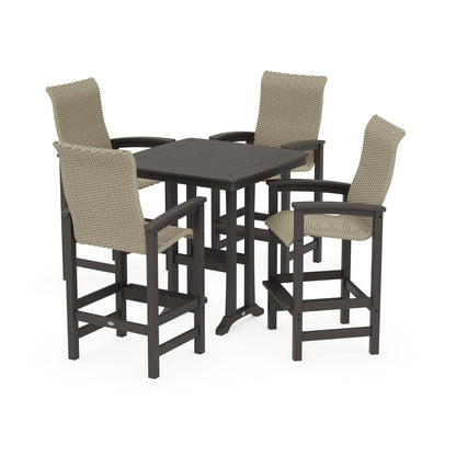 Coastal Woven High-Back 5-Piece Bar Set with Trestle Legs