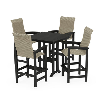 Coastal Woven High-Back 5-Piece Bar Set with Trestle Legs
