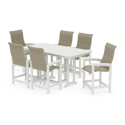 Coastal Woven High-Back Arm Chair 7-Piece Farmhouse Counter Set