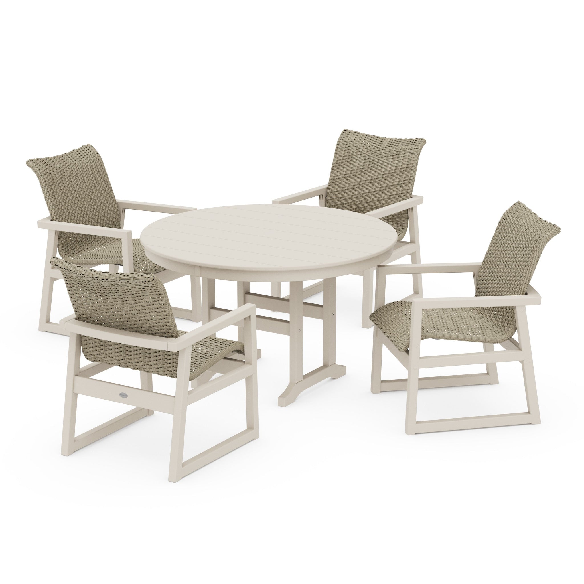 Woven 5-Piece Round Farmhouse Dining Set