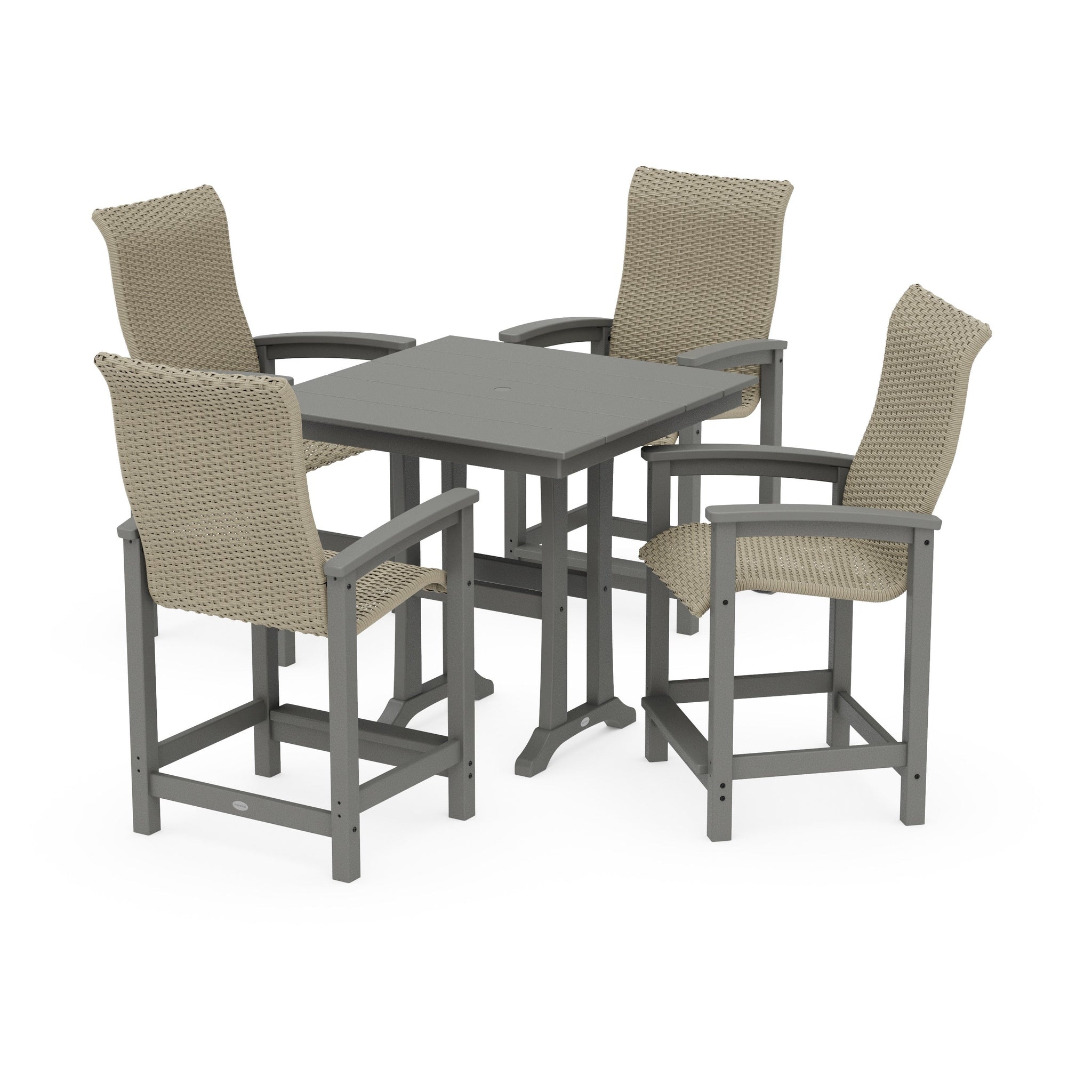 Coastal Woven High-Back 5-Piece Farmhouse Counter Set with Trestle Legs