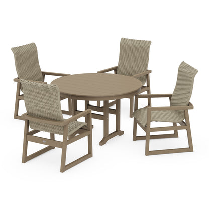 Woven Highback 5-Piece Round Farmhouse Dining Set