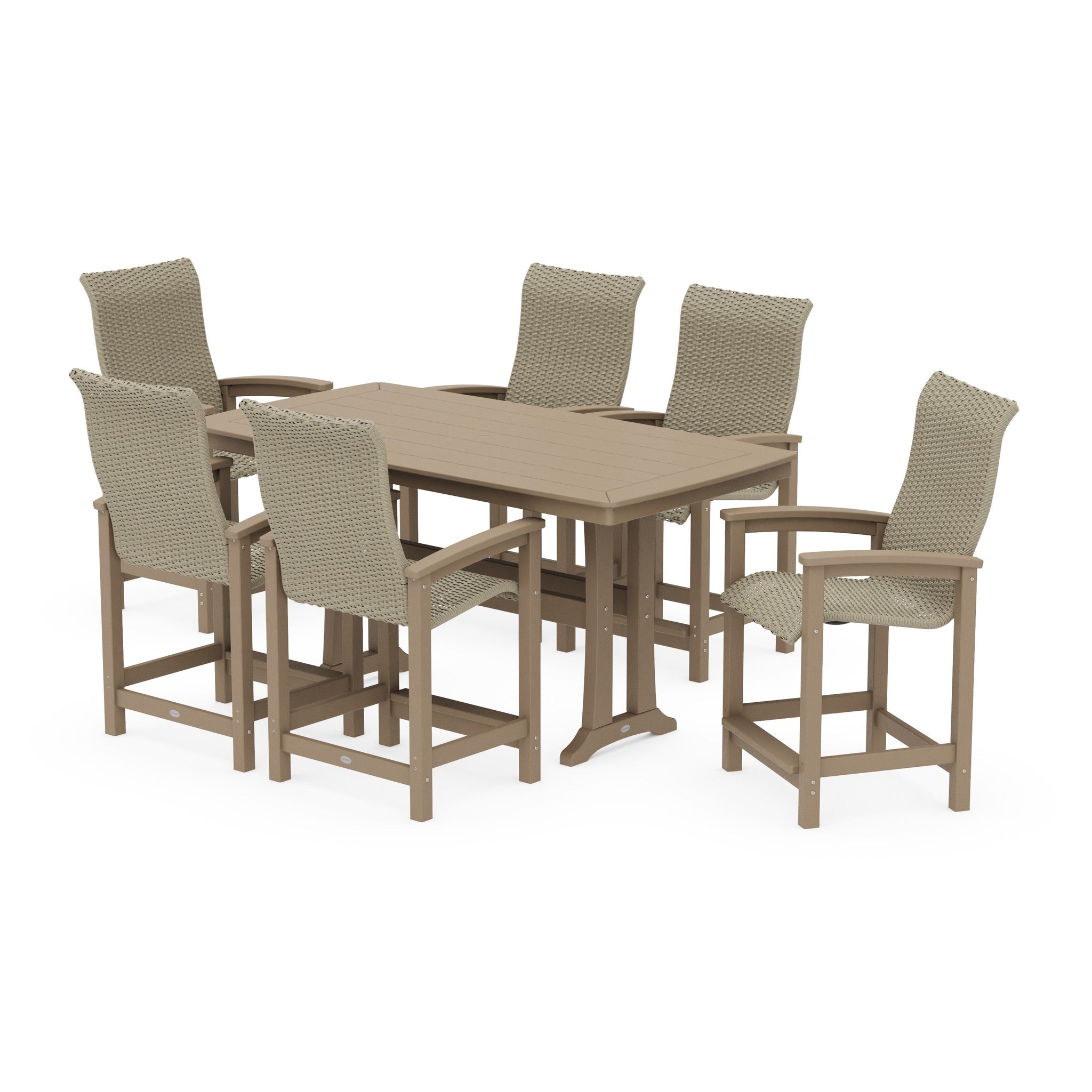 Coastal Woven High-Back Arm Chair 7-Piece Counter Set with Trestle Legs
