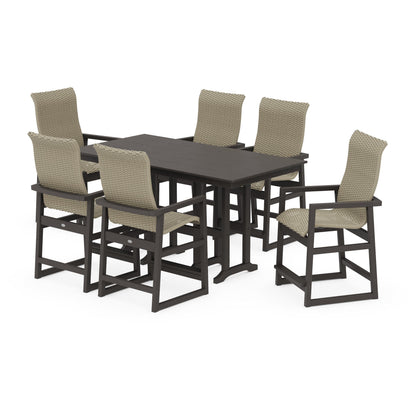 Woven Highback Arm Chair 7-Piece Farmhouse Counter Set